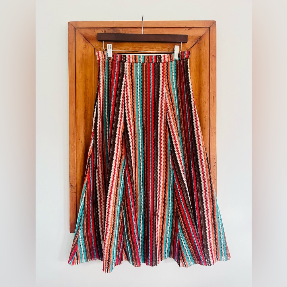Crochet Knit Striped A-Line Skirt